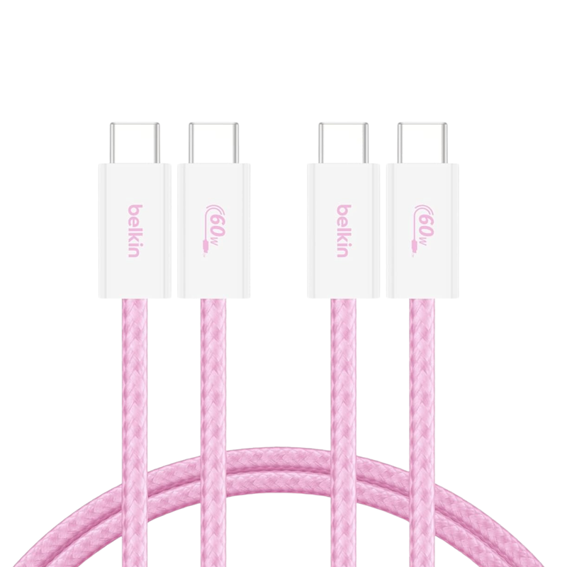 Belkin 1.5m BoostCharge 60W USB-C to USB-C Cable 2-pack - Pink