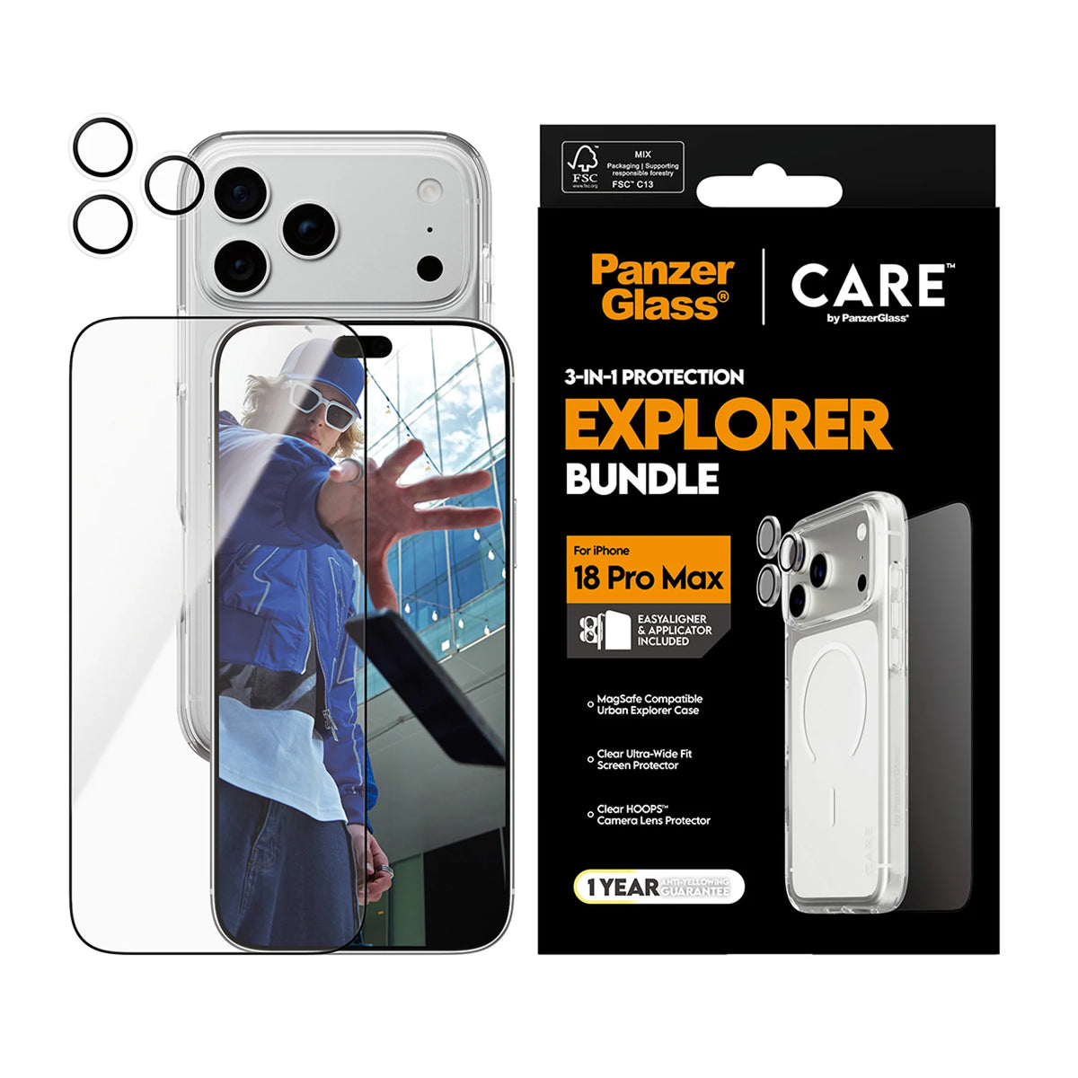 CARE by PanzerGlass 3-in-1 Flagship Explorer Bundle w. Easy Aligner for iPhone 18 Pro Max