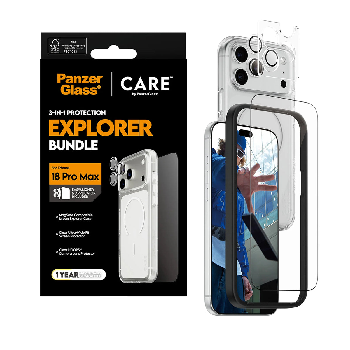 CARE by PanzerGlass 3-in-1 Flagship Explorer Bundle w. Easy Aligner for iPhone 18 Pro Max, view 5