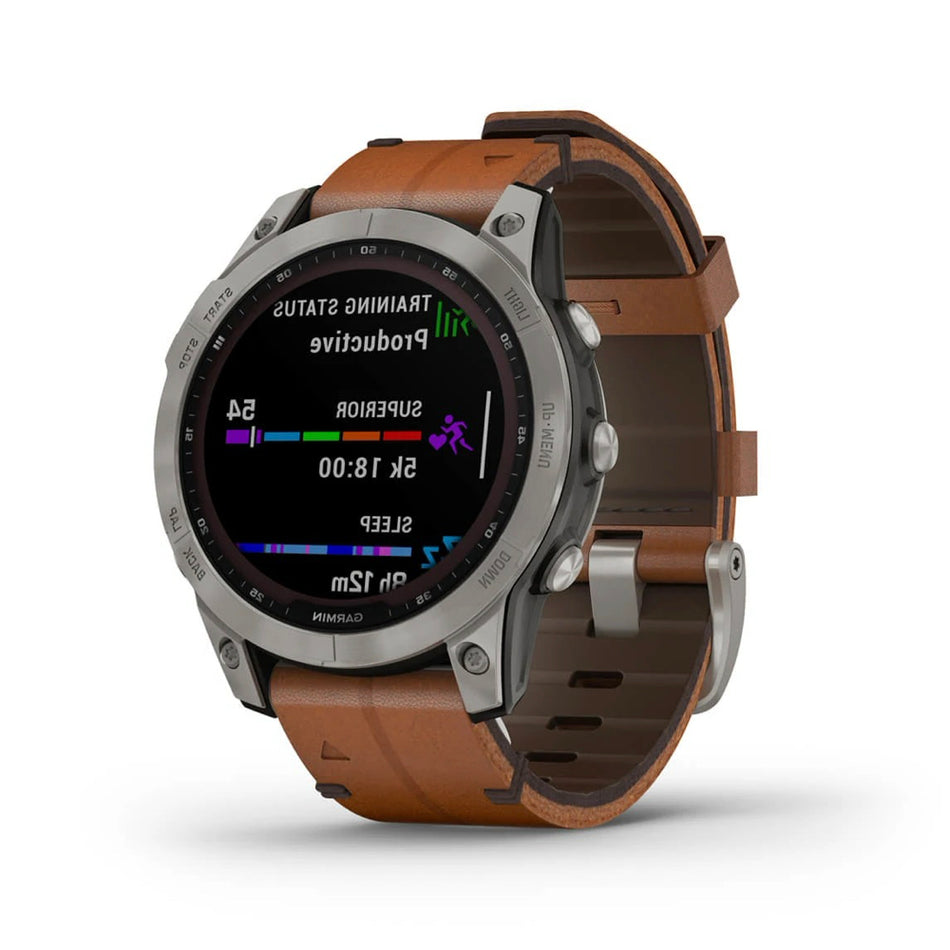 Garmin fēnix® 7 Sapphire Solar (47mm, Titanium with Chestnut Leather Band) - Pre Owned / 3 Month Warranty - Mac Shack
