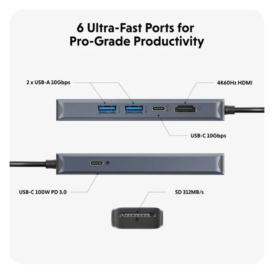 HyperDrive Next 6 Port USB-C Hub - Grey