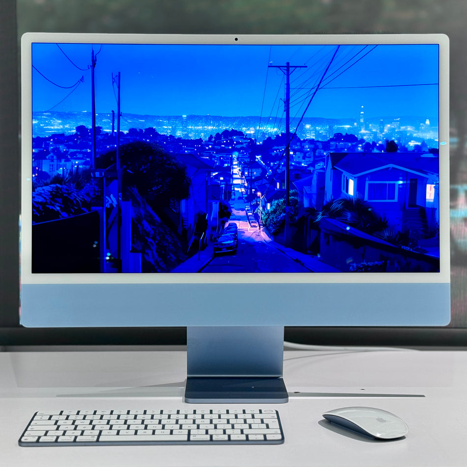 2021 Apple iMac 24-inch M1 8-Core CPU, 8-Core GPU (4.5K Retina, 8GB Unified RAM, 256GB, Blue) - Pre Owned / 3 Month Warranty