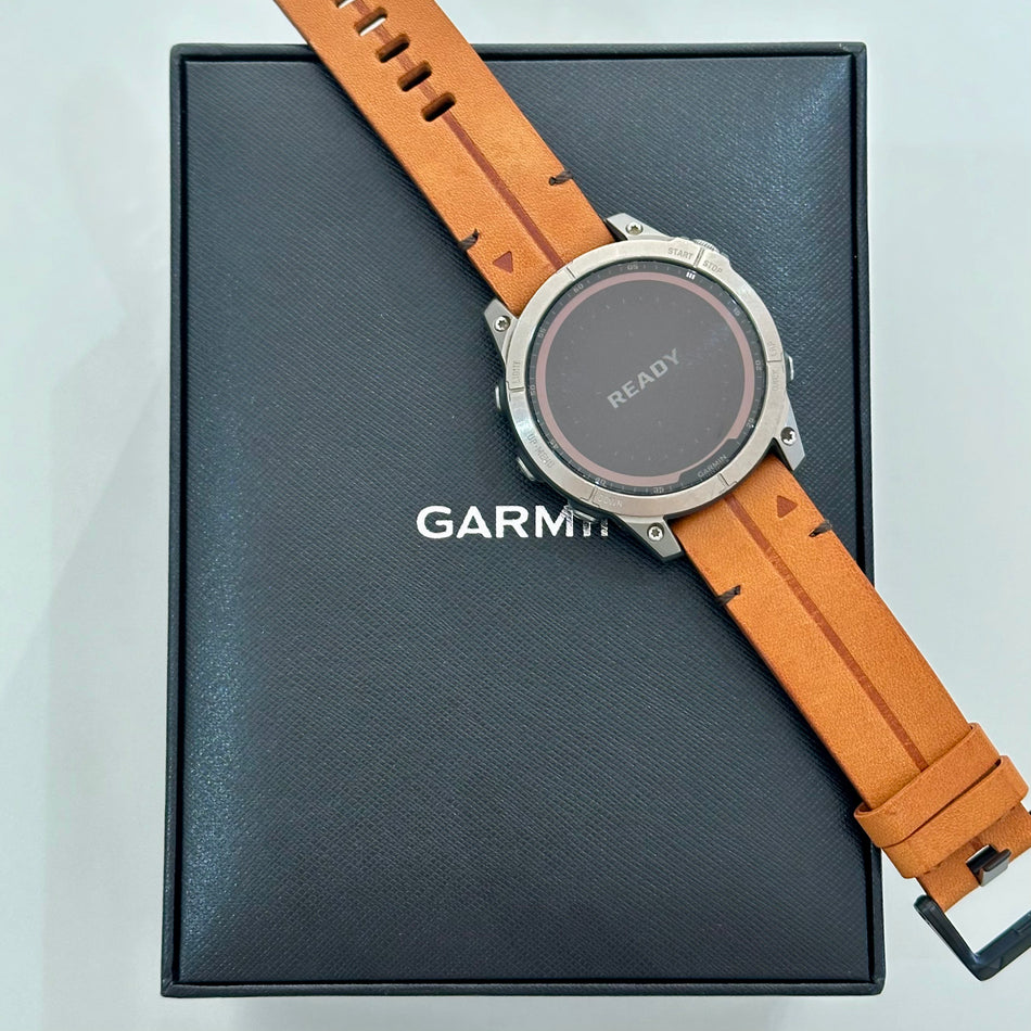 Garmin fēnix® 7 Sapphire Solar (47mm, Titanium with Chestnut Leather Band) - Pre Owned / 3 Month Warranty - Mac Shack