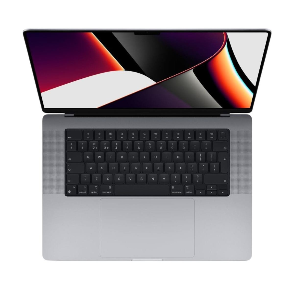 MacBook Pro 16-inch M1 Pro Space Gray, open view of display, keyboard and trackpad