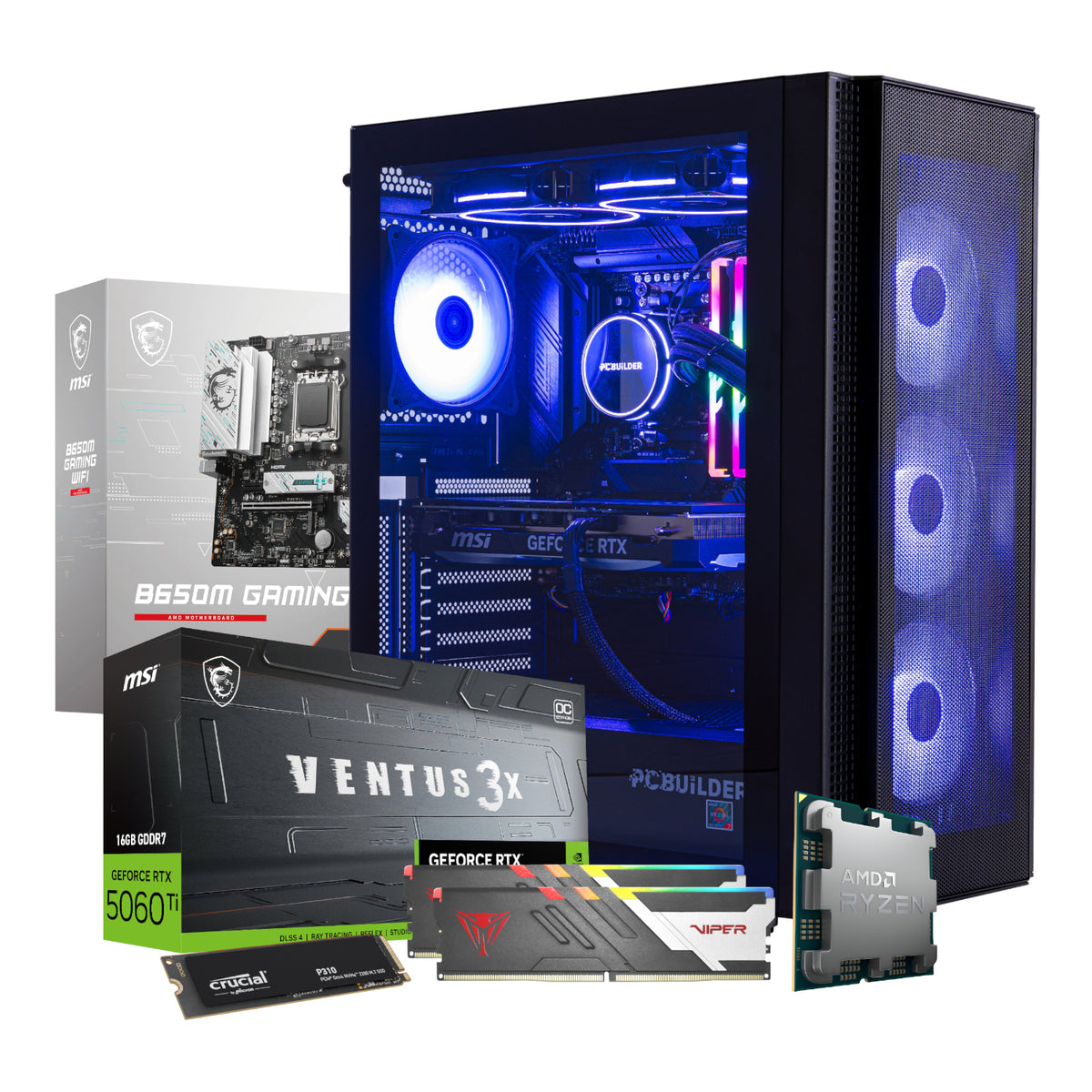 PCBuilder NEXUS Gaming Desktop PC - AMD Ryzen 5 9600X 1TB SSD 32GB RAM GeForce RTX 5060 Ti Win 11 Home - Mac Shack