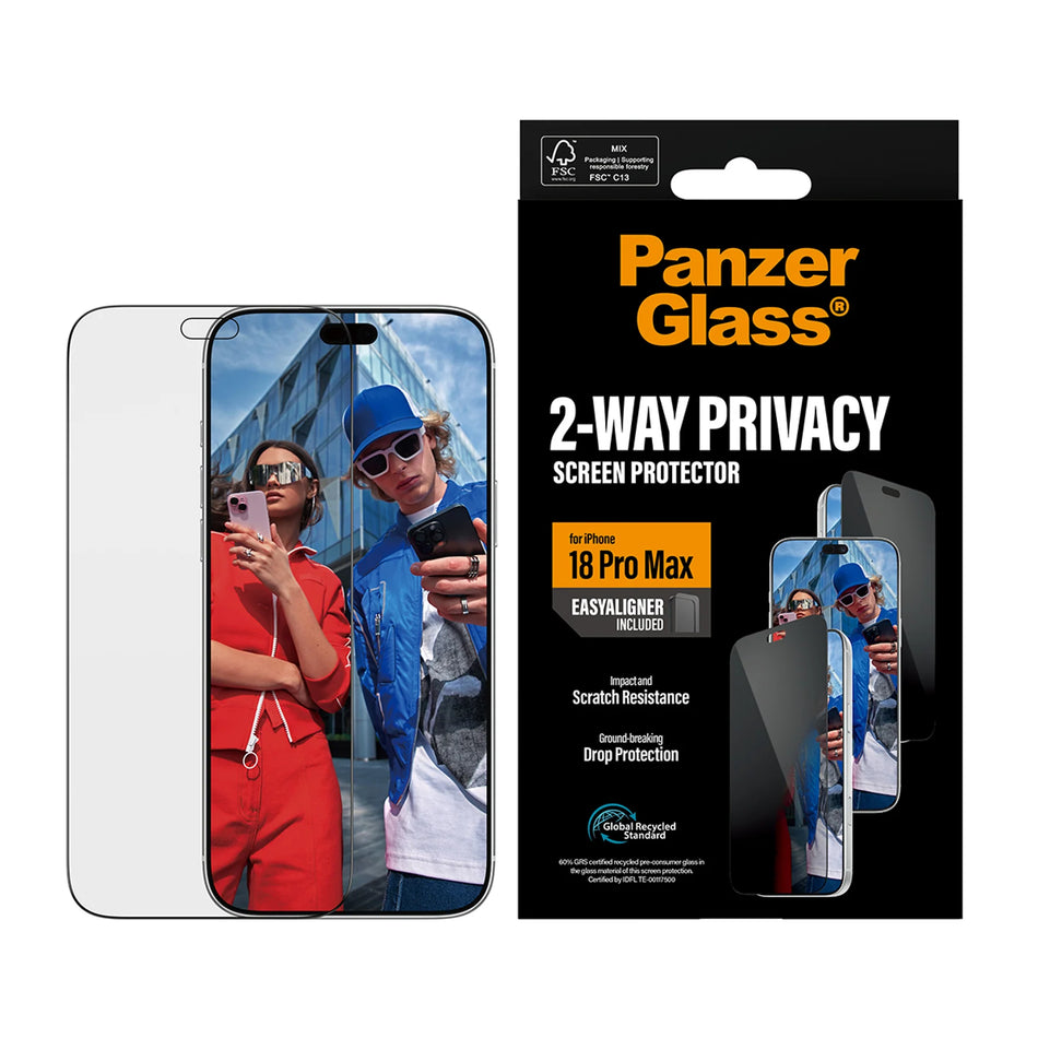 PanzerGlass® 2-Way Privacy Screen Protector iPhone 18 Pro Max Ultra-Wide Fit w. EasyAligner