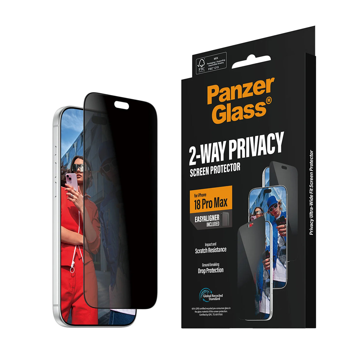 PanzerGlass 2-Way Privacy Screen Protector iPhone 18 Pro Max Ultra-Wide Fit w. EasyAligner, view 3