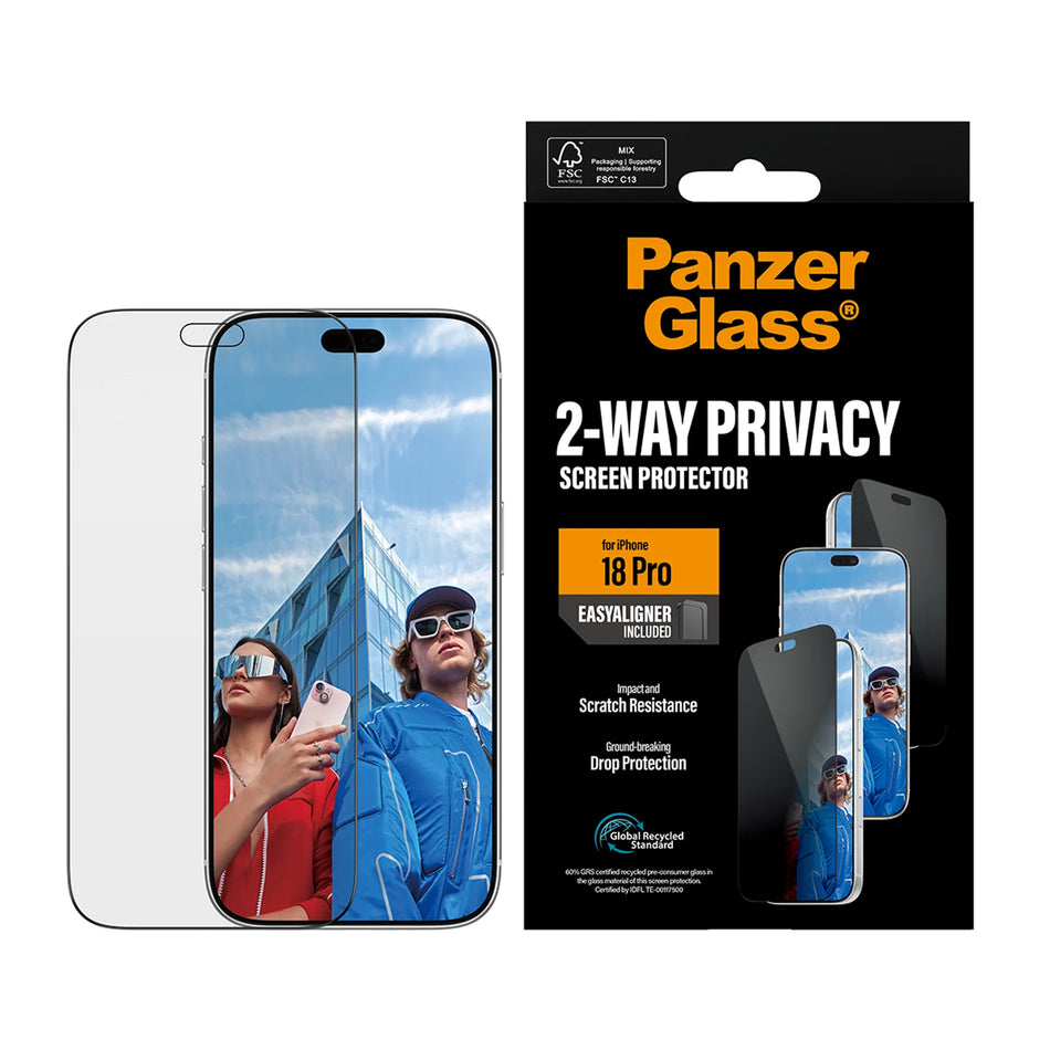 PanzerGlass® 2-Way Privacy Screen Protector iPhone 18 Pro Ultra-Wide Fit w. EasyAligner