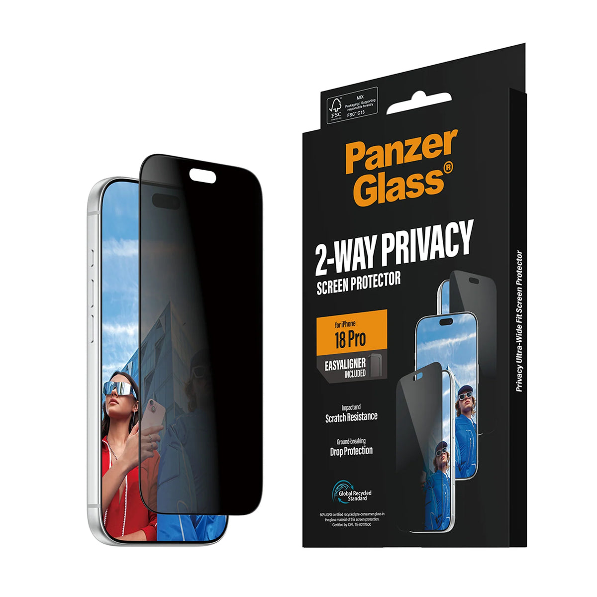 PanzerGlass 2-Way Privacy Screen Protector iPhone 18 Pro Ultra-Wide Fit w. EasyAligner, view 3