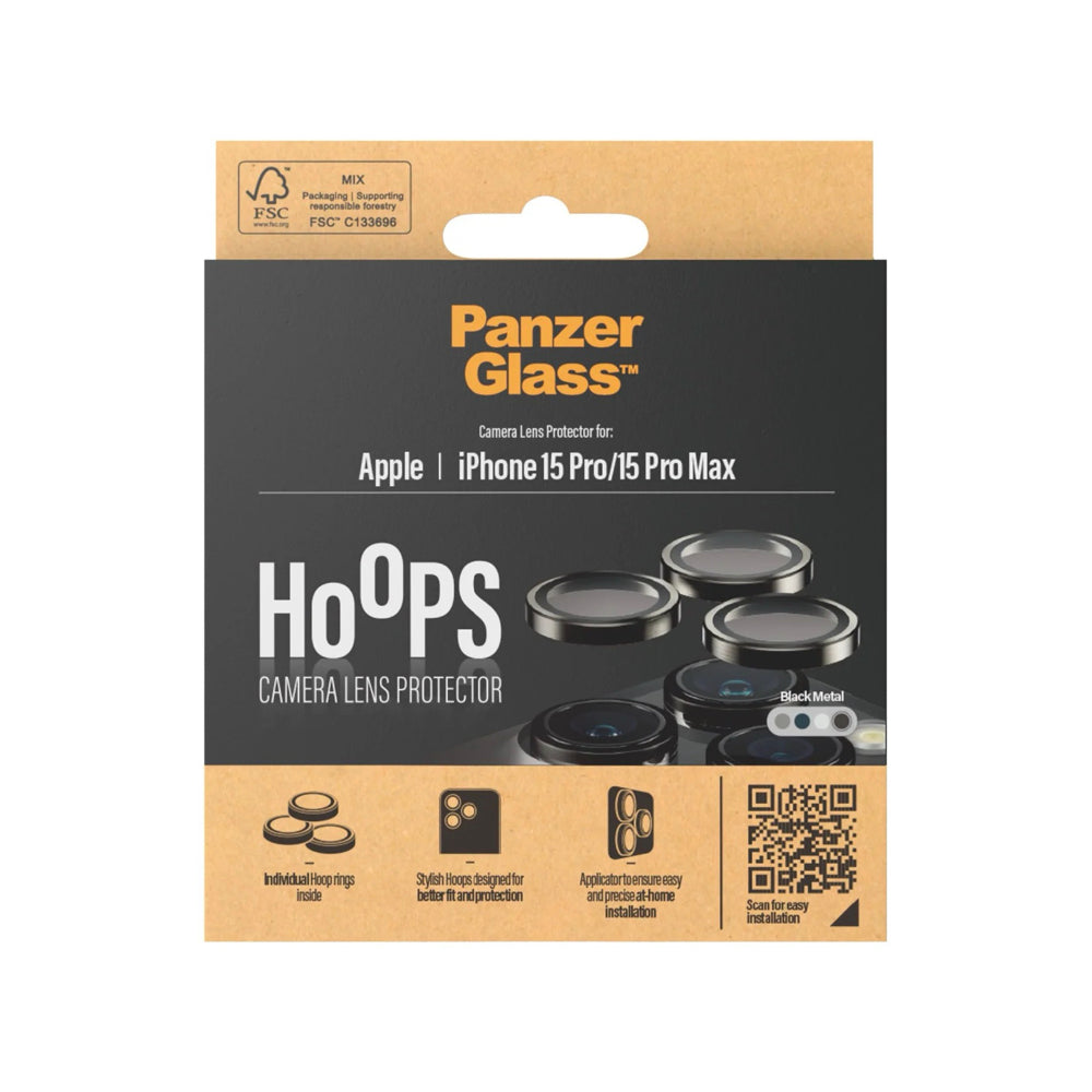 PanzerGlass™ Hoops Camera Lens Protector for iPhone 15 Pro/15 Pro Max - Black Metal - Mac Shack