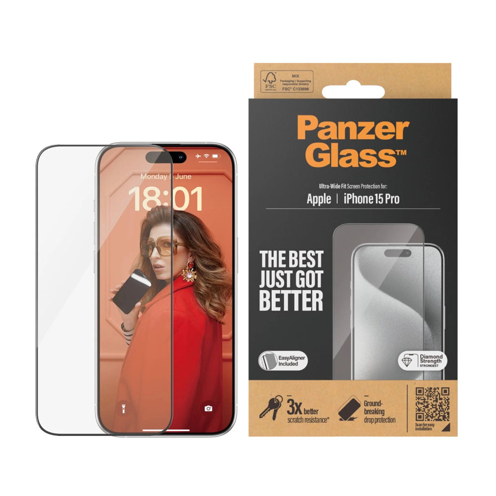 PanzerGlass™ Ultra-Wide Screen Protector for iPhone 15 Pro - Mac Shack