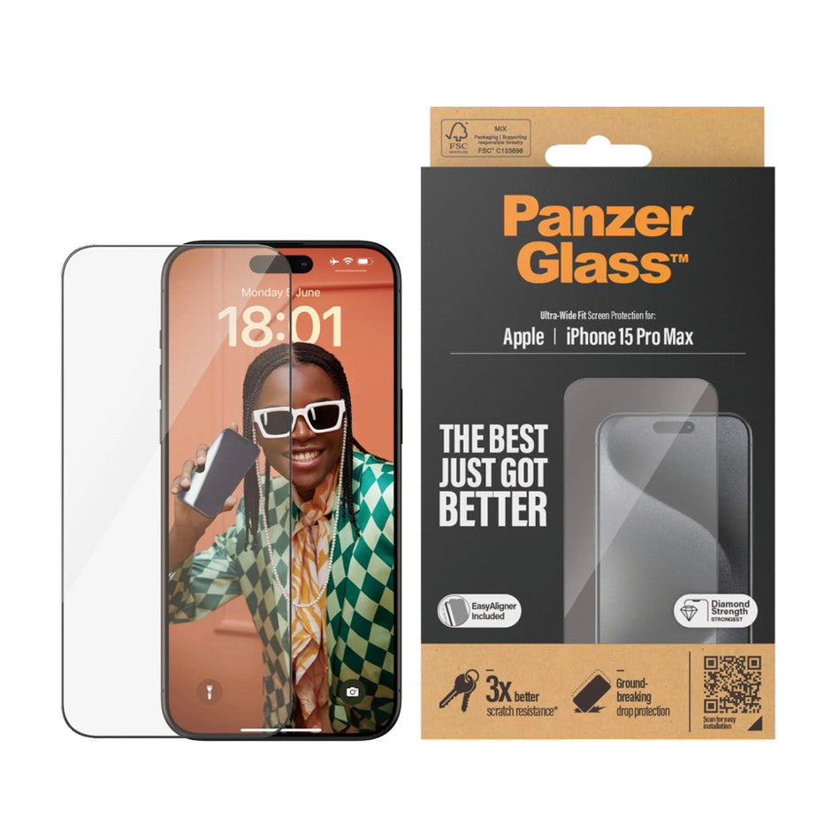 PanzerGlass™ Ultra-Wide Screen Protector for iPhone 15 Pro Max - Mac Shack