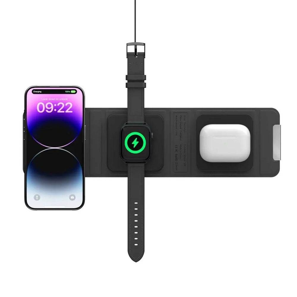 SwitchEasy TrioCharge Portable 3-in-1 Folding Charger - Black - Mac Shack
