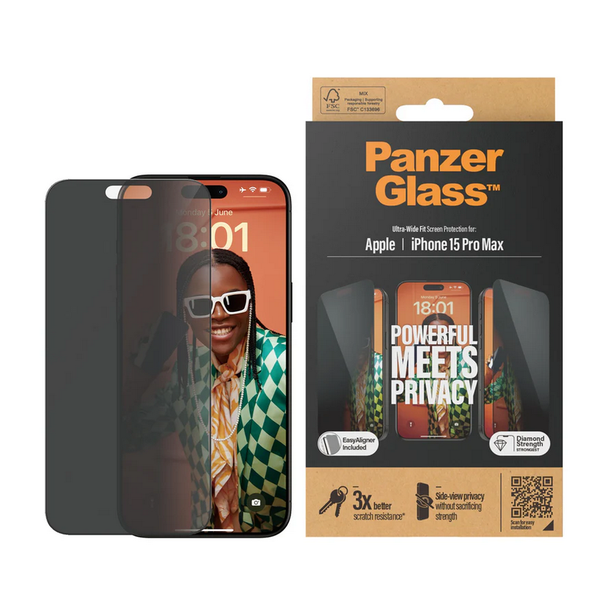 PanzerGlass® Privacy Screen Protector iPhone 15 Pro Max - Ultra-Wide Fit