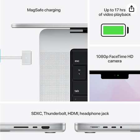 2023 Apple MacBook Pro 14-Inch M2 Pro 12-Core CPU, 19-Core GPU (16GB Unified RAM, 1TB SSD, Silver) - New / 1 Year Apple Warranty - Mac Shack