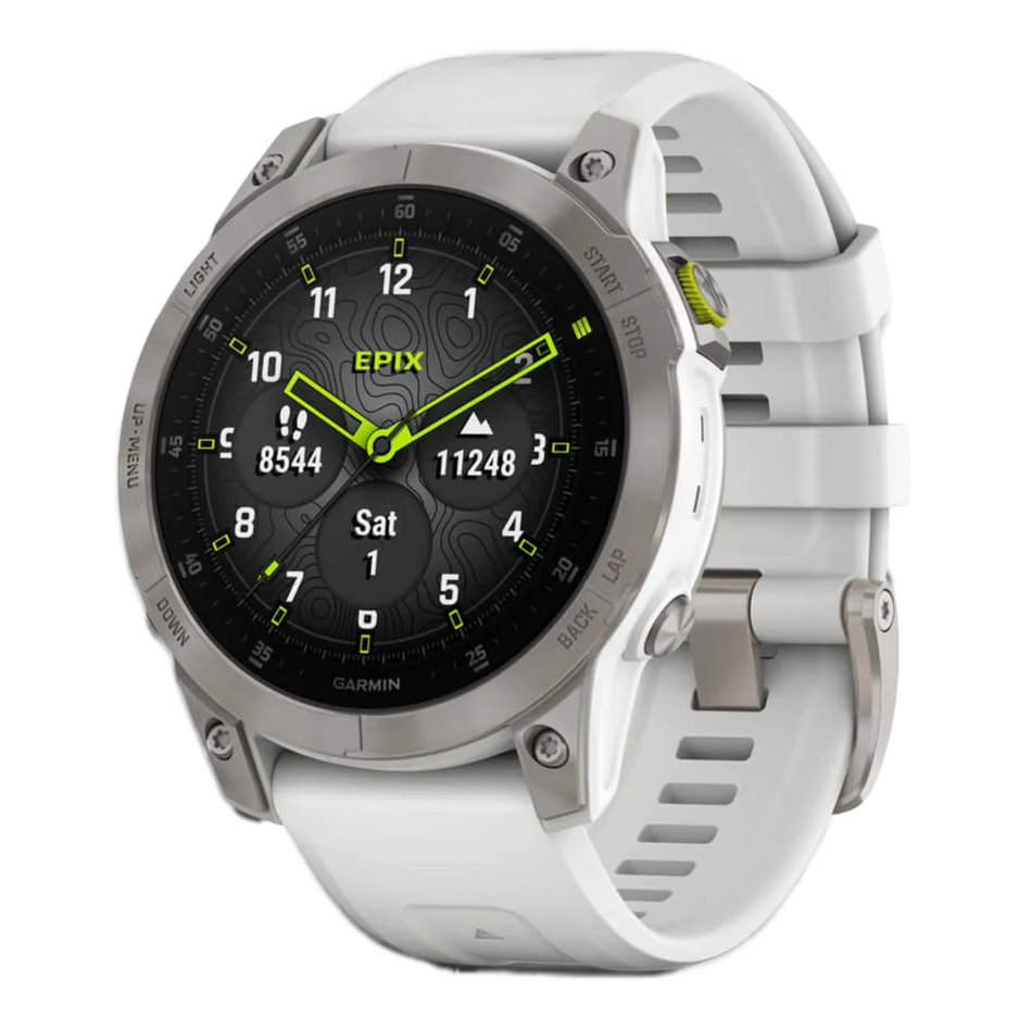 Garmin epix™ Gen 2 Sapphire (47mm, White Titanium with Carerra White Silicone Band) - Pre Owned / 3 Month Warranty - Mac Shack