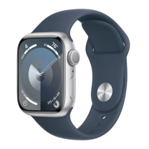 Apple Watch Series 9 (45mm, Silver Aluminium with Storm Blue Sports Band, GPS & Cellular) - New / 1 Year Apple Warranty