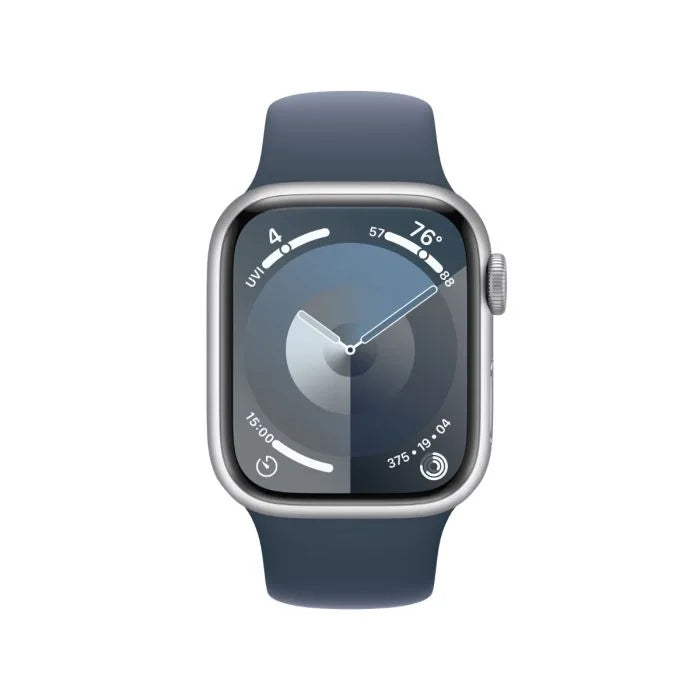 Apple Watch Series 9 (45mm, Silver Stainless Steel with Storm Blue Sports Band, GPS & Cellular) - New / 1 Year Warranty