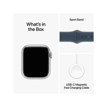 Apple Watch Series 9 (45mm, Silver Stainless Steel with Storm Blue Sports Band, GPS & Cellular) - New / 1 Year Warranty - Mac Shack