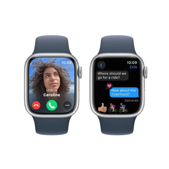 Apple Watch Series 9 (45mm, Silver Stainless Steel with Storm Blue Sports Band, GPS & Cellular) - New / 1 Year Warranty - Mac Shack