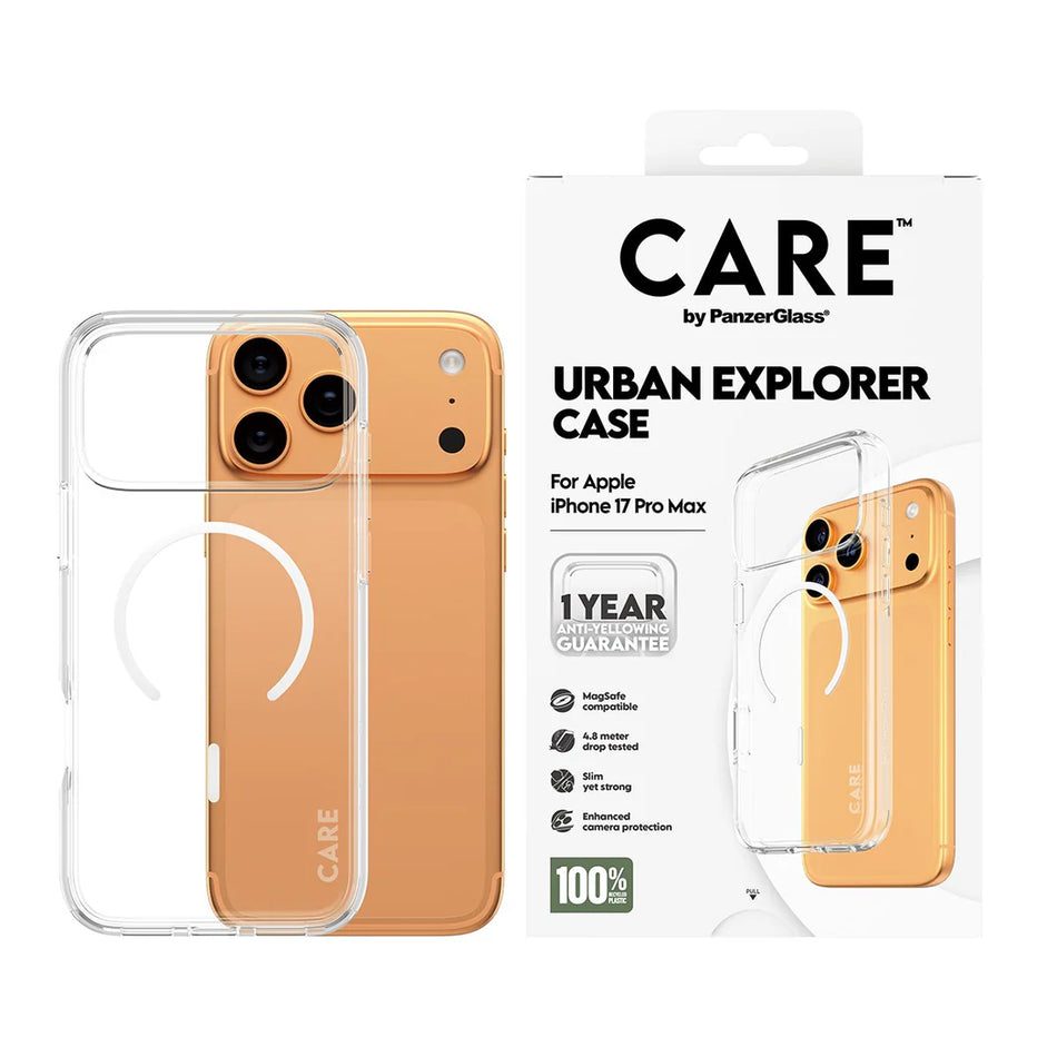 CARE by PanzerGlass® Flagship Case Transparent Urban Explorer w. White MagSafe iPhone 17 Pro Max