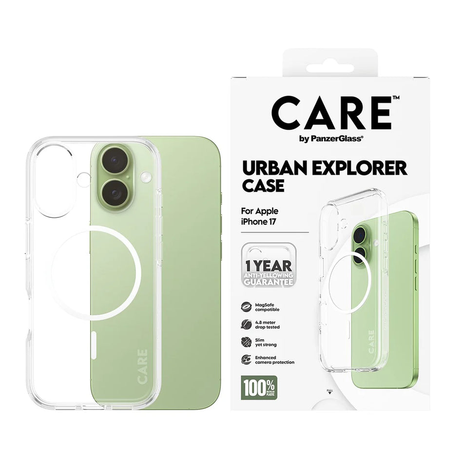 CARE by PanzerGlass® Flagship Case Transparent Urban Explorer w. White MagSafe iPhone 17