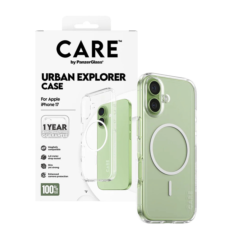 CARE by PanzerGlass® Flagship Case Transparent Urban Explorer w. White MagSafe iPhone 17