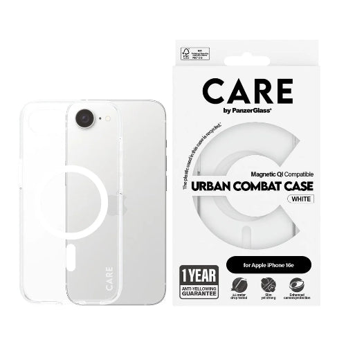 CARE by PanzerGlass® Flagship Case Transparent Urban Combat w. White MagSafe iPhone 16 e - Mac Shack