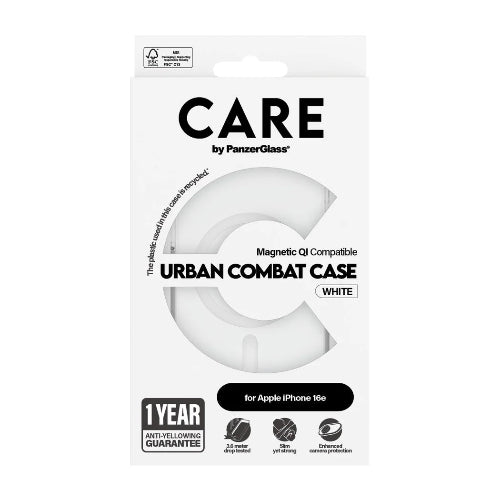 CARE by PanzerGlass® Flagship Case Transparent Urban Combat w. White MagSafe iPhone 16 e - Mac Shack