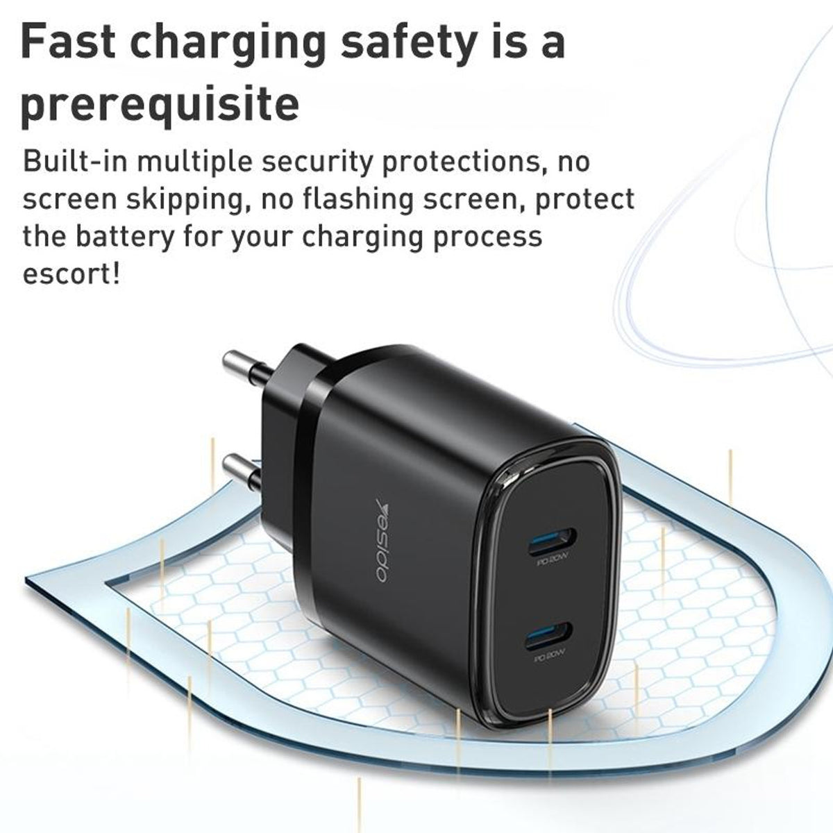 Yesido YC54 20W Dual Port Fast Charger with USB Lightning charging cable - New - Mac Shack