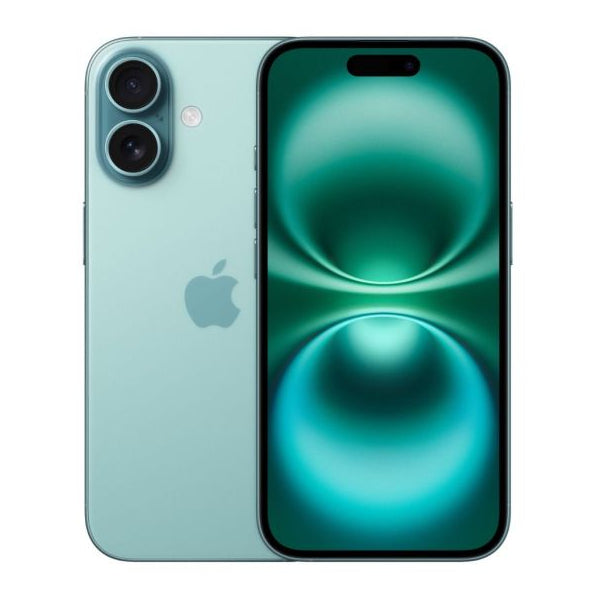Apple iPhone 16 in Teal, front and back view - Mac Shack
