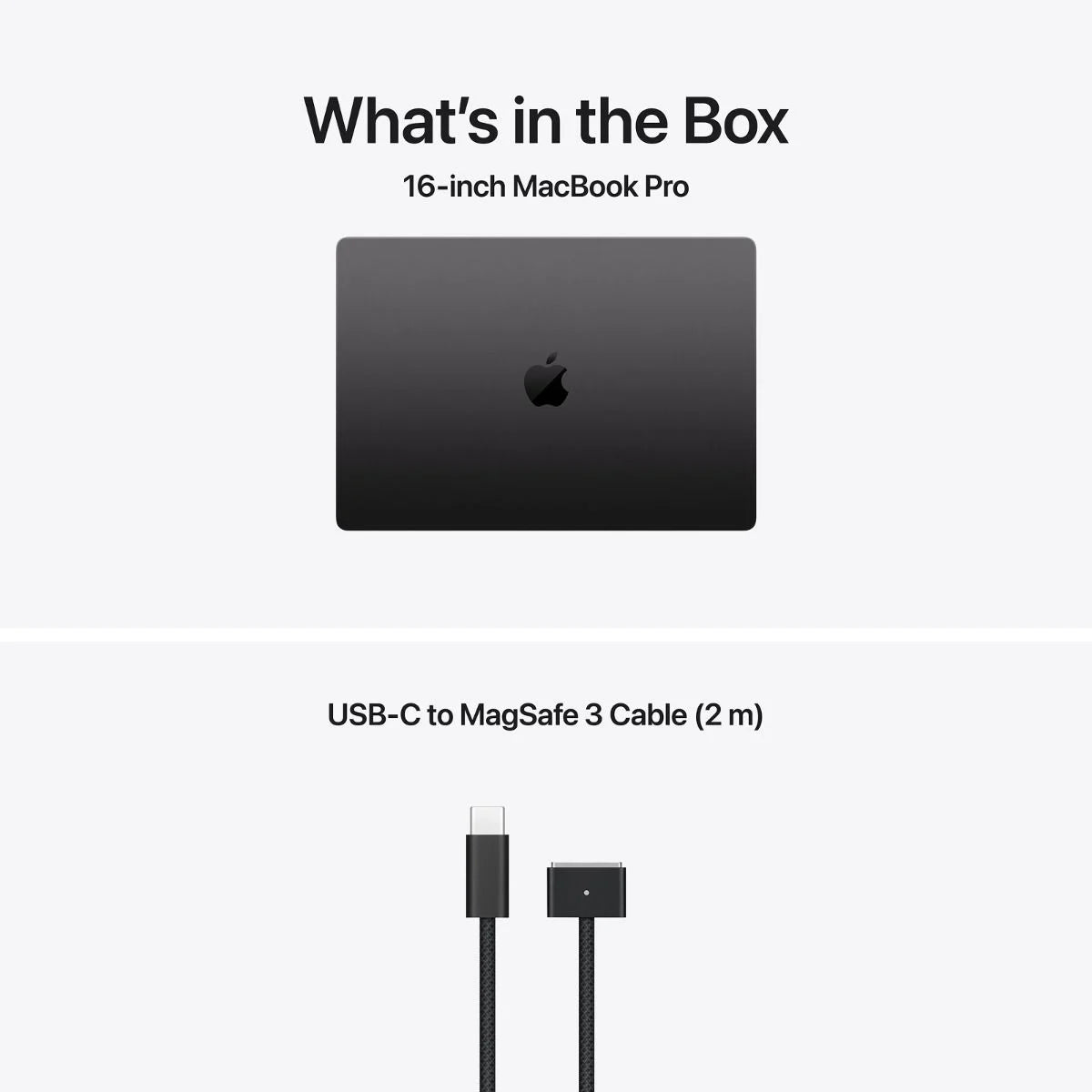 MacBook Pro 16-inch M5 Max Space Black - what's in the box: MacBook Pro and USB-C to MagSafe 3 cable - Mac Shack