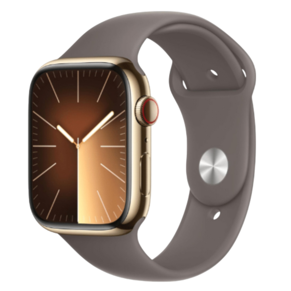 Apple Watch Series 9 (45mm, Gold Stainless Steel with Clay Sports Band, GPS & Cellular) - Pre Owned / 3 Month Warranty - Mac Shack