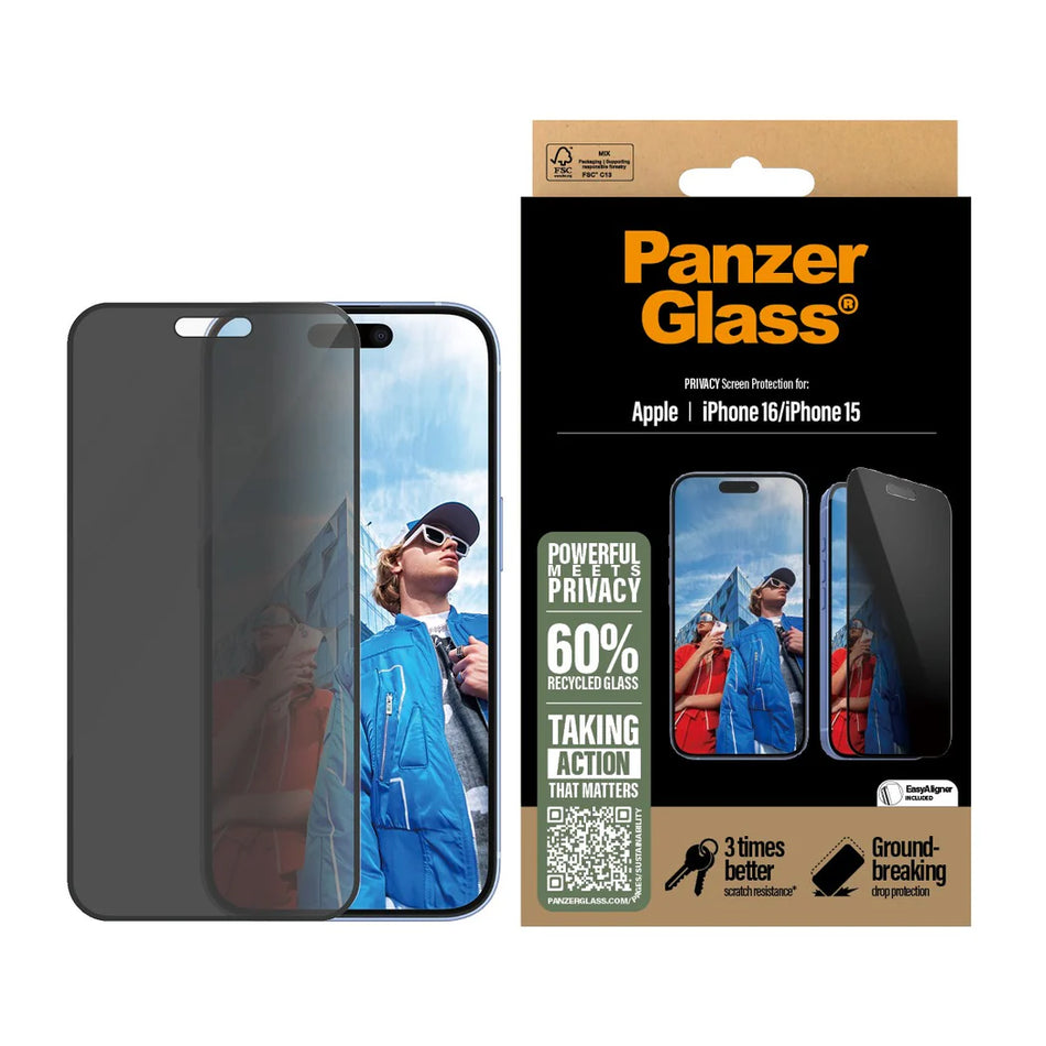 PanzerGlass® Privacy Screen Protector iPhone 16 - Ultra-Wide Fit