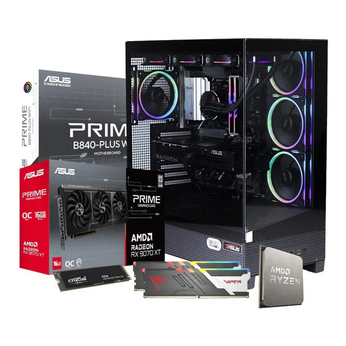 PCBuilder MAXIMUS Gaming Desktop PC - AMD Ryzen 7 7800X3D 1TB SSD 32GB RAM Radeon RX 9070 XT Win 11 Home
