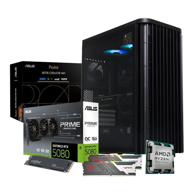 Station de travail ASUS Content Creator Rembrandt, processeur AMD Ryzen 9 9950X AM5 à 4,3 GHz (64 Go de RAM, SSD de 2 To, Asus GeForce RTX 5080) - Neuf