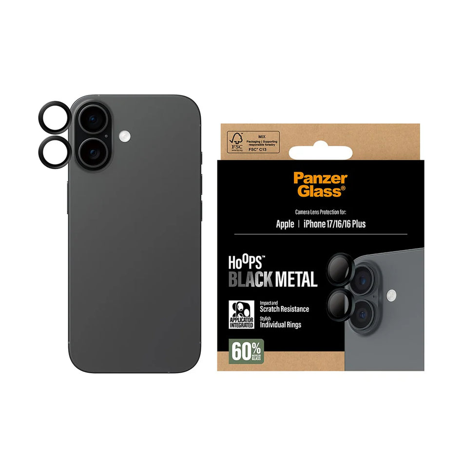 PanzerGlass™ Hoops Camera Lens Protector for iPhone 17 /16 /16 Plus - Black Metal