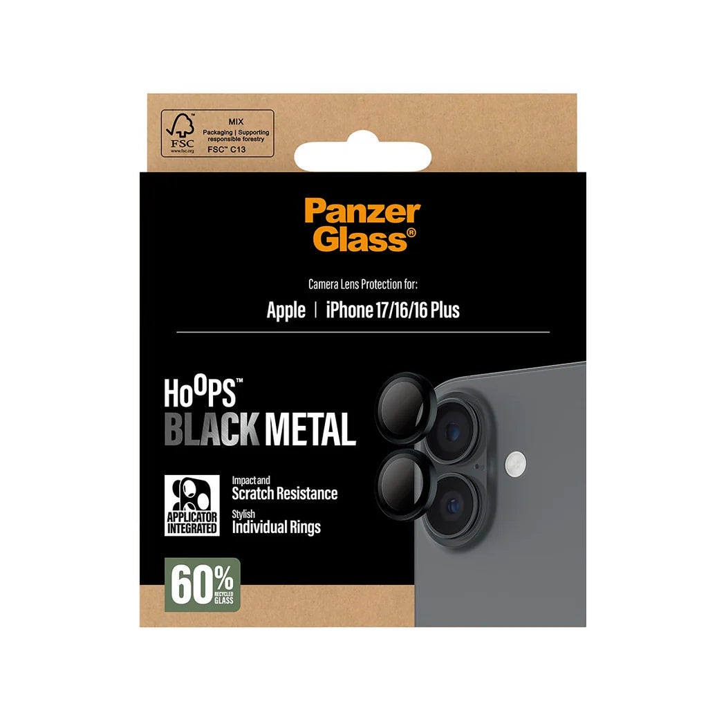 PanzerGlass™ Hoops Camera Lens Protector for iPhone 17 /16 /16 Plus - Black Metal