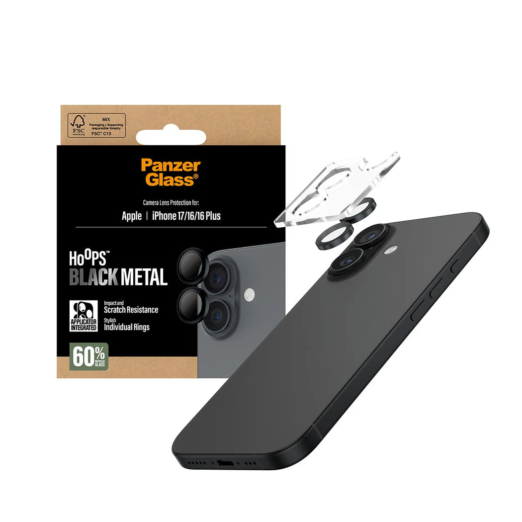 PanzerGlass™ Hoops Camera Lens Protector for iPhone 17 /16 /16 Plus - Black Metal