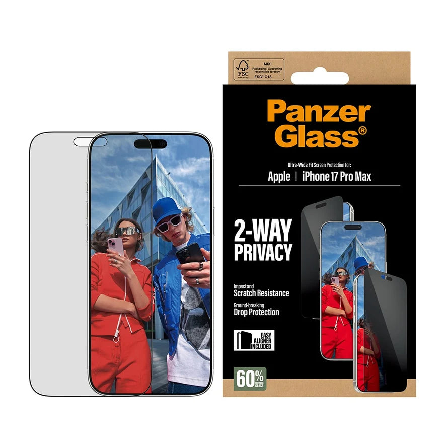 PanzerGlass® 2-Way Privacy Screen Protector for iPhone 17 Pro Max – Ultra-Wide Fit with EasyAligner