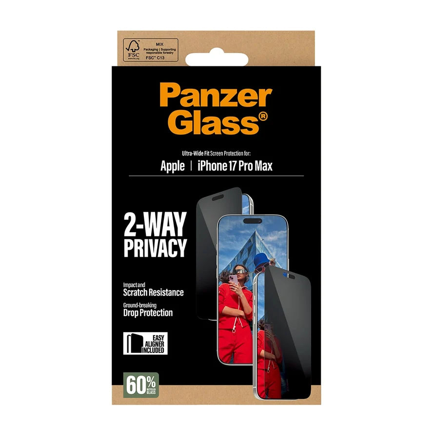 PanzerGlass® 2-Way Privacy Screen Protector for iPhone 17 Pro Max – Ultra-Wide Fit with EasyAligner