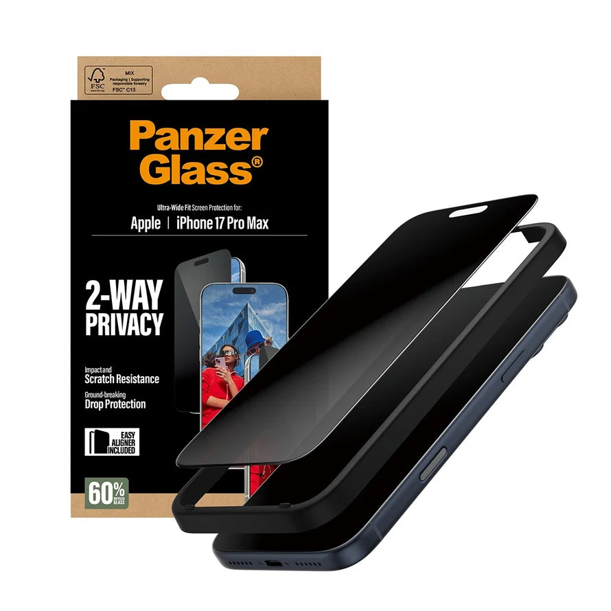 PanzerGlass® 2-Way Privacy Screen Protector for iPhone 17 Pro Max – Ultra-Wide Fit with EasyAligner