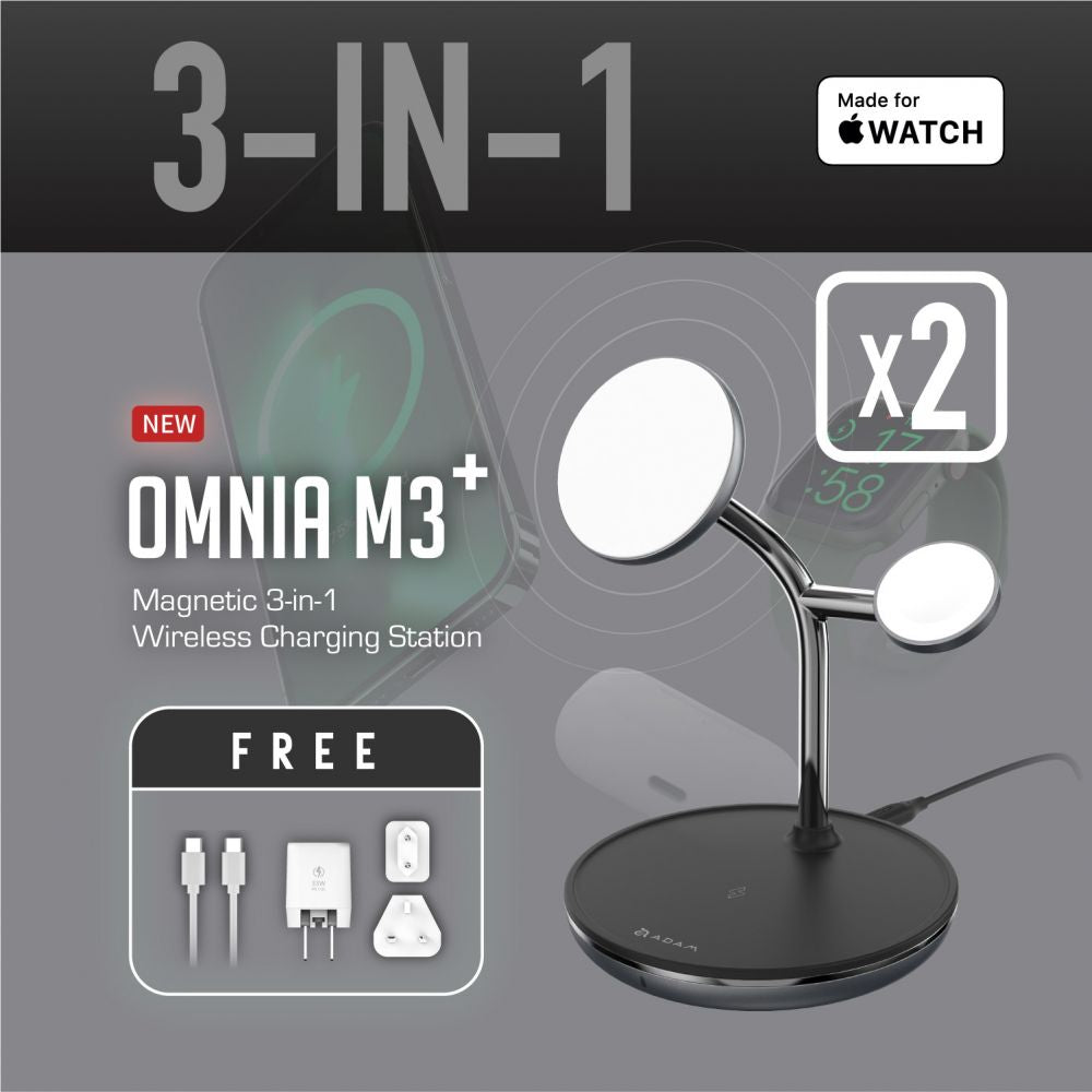 OMNIA M3+ Magnetic 3-in-1 Wireless Charging Station x 2 - Mac Shack
